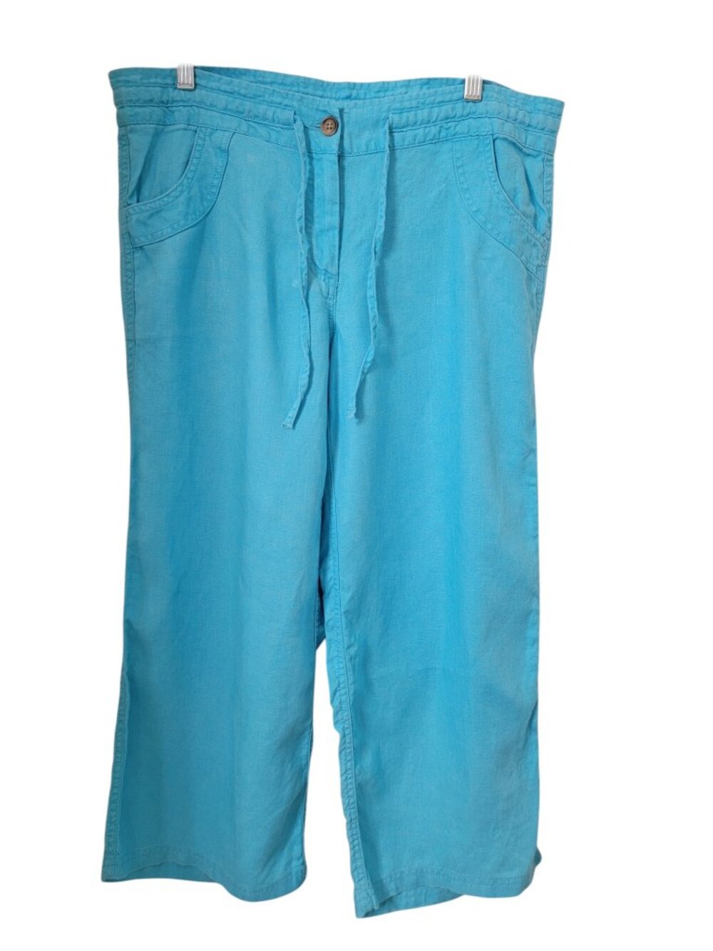 Land's End Size 10 Bright Robin Egg Blue 100% Linen Wide Leg Capri/Cropped Pants